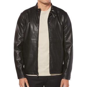 Perry Ellis Mens Faux Leather Full-Zip Bomber